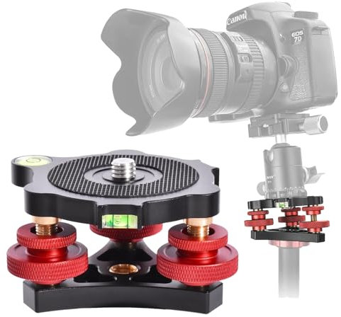 Tête de trépied Niveau de Base de l’Appareil Photo Tête de Roue en Alliage Filetage 3/8 -/+5° Réglage précis de l’Angle pour la Prise de Vue Macro panoramique