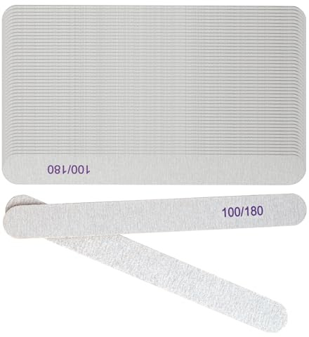 100/180 Grit Nail Files - 50 Pcs Professional Nail Files for Natural Nails Acrylic and Gel Nails, Double Sided Emery Boards for Nails, Reusable Buffer Nail File Tools (#100/180)