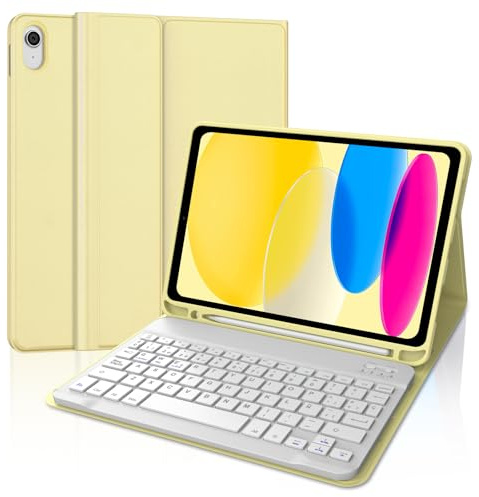 WINCHKING Funda con teclado QWERTZ para iPad 10.9 pulgadas 10 generación, inalámbrico extraíble (amarillo)