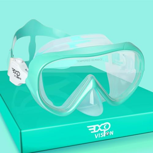 Barn dykglasögon 180° panorama barn snorklingsmask, anti-dimma dykmask härdat glas simmask pojke silikon dykmask flicka simglasögon med nässkydd 4–16 (Aqua)