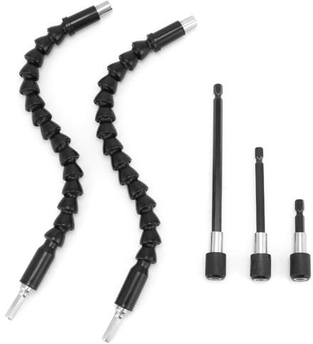 QWORK® 2 Pieces 1/4’’ Flexible Drill Bit Extension Shaft 30cm, 3 Pieces 1/4 Inch Hex Shank Extension Rod,Screwdriver Bit Holder, 60mm, 100mm, 150mm