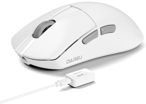 DAREU A950 Wing Wireless Gaming Mouse, Ultraleicht 35 g, Dual Polling Rate 8000 Hz, 30 000 DPI Optischer Sensor, Ergonomisch Symmetrisch, 5 Programmable Buttons，70 Stunden Batterie (Weiß)