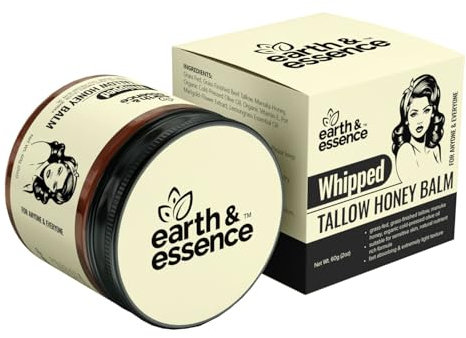 Earth & Essence Whipped Beef Tallow Honey Balm | Hydrating Face Cream & Moisturiser for All Skin Types | Natural Skincare with Manuka Honey | All-Natural Organic Grass-Fed Beef Tallow Balm for Skin