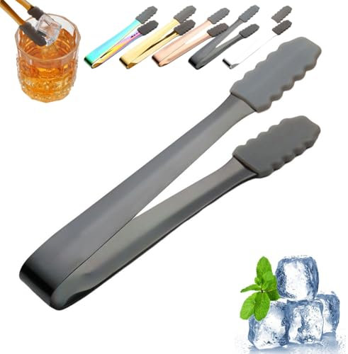 Pinces de Service Pinces de Cuisine, Pinces de Cuisine en Silicone, Pinces à glaçons en Acier Inoxydable, Pince à glaçons en Silicone, Pince à glaçons résistante à la Chaleur pour Barbecue (Noir)