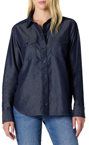 Amazon Essentials Camisa de Manga Larga con Botones de Cambray de Mezclilla para Mujer, Rinse, XXL