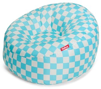 Fatboy Lamzac O Aufblasbarer Sessel - 110 x 103 x 62 cm - Azur-Weiß Karo | Aufblasbare Couch Klein, Keine Luftpumpe Nötig, Indoor & Outdoor Sitzsack, Wasser, & Schmutzabweisender Sessel, Polyester