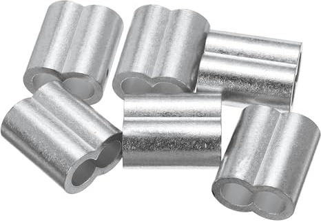 uxcell 3/8(10mm) Aluminum Crimping Loop Sleeve, Double Hole Cable Ferrule for Wire Rope, Silver 6Pcs
