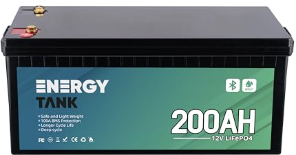 Batterie LiFePO4 12V 200Ah Smart Bluetooth - Lithium Eisenphosphat Deep Cycle Batterie +3000 Zyklen - Integriertes BMS - IP67 wasserdicht - 100% nutzbare Kapazität
