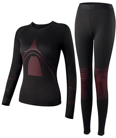 Bobelle Wear Thermounterwäsche Damen,Warme Skiunterwäsche Funktionsunterwäsche Set Frauen mit Innenfleece (Rot, M)