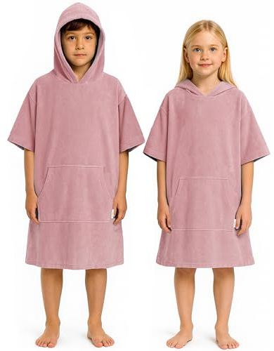 CalmyBEACH Poncho Mare Bambino Bambina Leggero, Rosa Antico, 10-13 anni