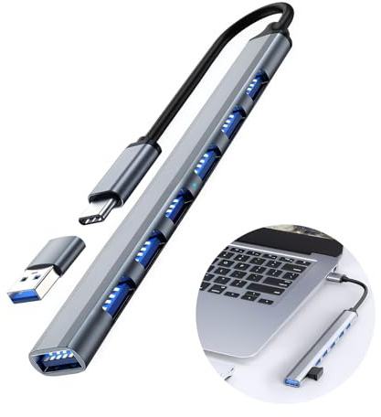 USB C Hub 3.0 7 Port, Type C Hub Multiport Adapter Mit 3.0 2.0 Ports Mit C Auf A Adapter Ultra Dünner Mini Verteiler Tragbarer Aluminium Datenhub Für MacBook Pro/Air Flash-Laufwerk Tastatur Maus Mehr