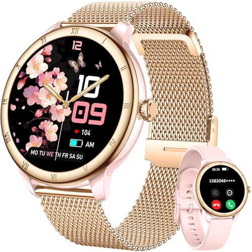 Smart Watch da donna, schermo HD, fitness tracker, impermeabile fino a 5 atm, con Bluetooth, per effettuare e rispondere alle chiamate, tracker di attività con cardiofrequenzimetro/sonno/femmina