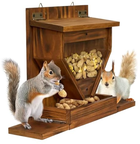 Peufcmi Mangiatoia per scoiattoli, in legno, resistente alle intemperie, divertente, per esterni, per giardino, cortile, cortile, albero, fauna selvatica invernale, piccoli animali, cereali, cibo per