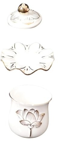 SHINEOFI Coppa per Offerte D’Acqua Buddista in Ceramica Rilievo Fiore di Loto Bianco Ciotola Rituale Compatta Vassoio Porta Acqua per Tempio e Altari per Meditazione e Spazi Yoga