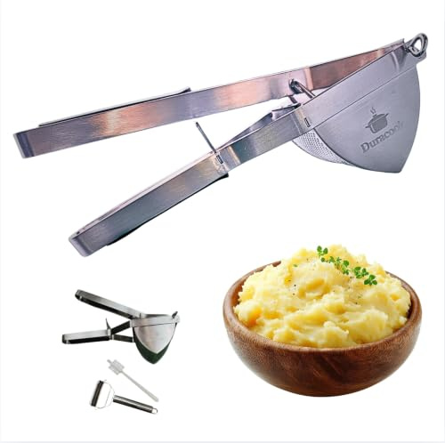 Duracook Stainless Steel Potato Masher, Multifunctional Potato Ricer and Vegetable Masher with Comfortable Grip Handles for Smooth and Fluffy Mashed Potatoes.
