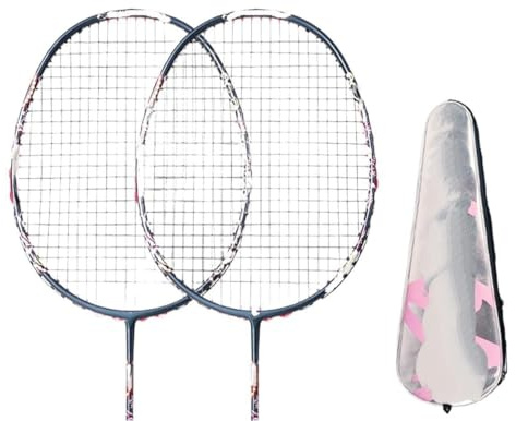 ZQINGQING Badminton Set Racchetta da Badminton in Fibra di Carbonio Ultraleggera 72±2g e 35 libbre con Corde, Racchetta Allenamento Professionale(2Pcs-Sacks 3)