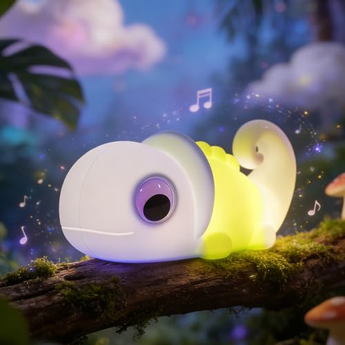 Gemmac Luz Nocturna Infantil, Portatil Camaleón White Noise Machine Silicona Luz Nocturna con Temporizador de 30 Minutos 5 Ruido Blanco Regulable USB LED Animal Light Home Decoration Regalos Adulto