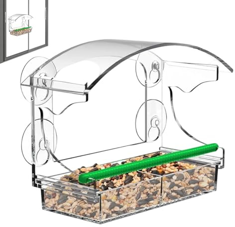 Yuemeuy Distributeur De Nourriture Pour Oiseaux À Fenêtre Extérieur - Décoration De Jardin En Acrylique Transparent,Mangeoire avec Ventouses et Plateau Amovible - Attraction De La Faune Pour Balcon Et