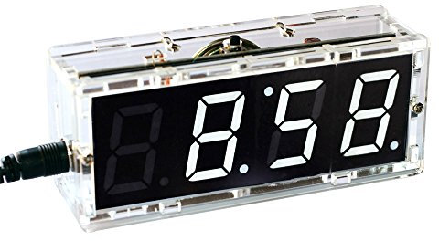 Soldering Project Kits, 4-Digit Clock Kits LED Talking Clock DIY kit Electronic Project Kits with Speaker, PCB for Soldering Practice Learning Electronics + English Instructions +Transparent Case