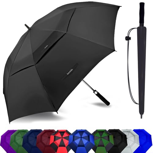 Baraida Ombrello da golf grande, 157,5 cm, extra large, a doppia cupola, ventilato, antivento, impermeabile, apertura automatica, per uomini, donne e famiglia (157,5 cm, nero)