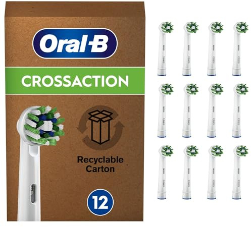 Oral-B CrossAction Aufsteckbürsten für elektrische Zahnbürste, 12 Stück, ganzheitliche Mundreinigung mit CleanMaximiser-Borsten, briefkastenfähige Verpackung