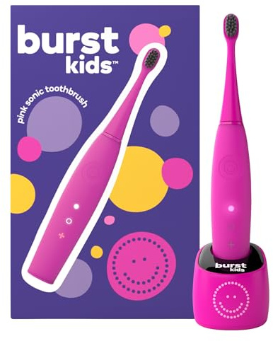 BURST Brosse à dents électrique pour enfants, brosse à dents à poils souples pour enfants et tout-petits, minuterie de 2 minutes, batterie rechargeable, poignée en silicone facile à saisir, 2 modes de