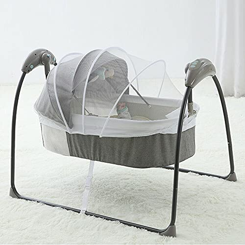 Elektrische Kinderbett,mit Moskitonetz Design,Babybet Schaukel Babywippe,Kinderreisebett (Grau)