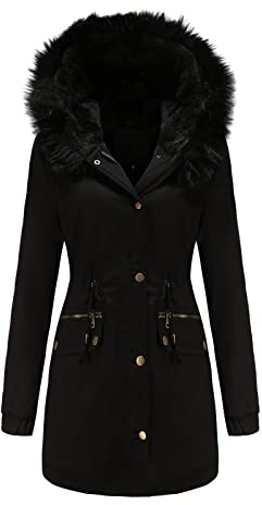 Vinterparkas dam fodrad parkas dam övergångsjacka stora storlekar vinterjacka dam lång varm fodrad quiltad jacka långärmad fleecejacka med huva trenchcoat utomhus huvjacka softshell-kappa, Z-svart, L