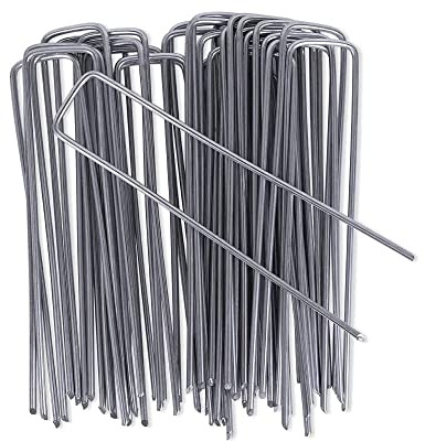OUNUO 100 Erdanker verzinkt Anti Rost, 150mm lang x 25mm breit - Ø 3mm, Uförmige Bodenanker für Unkrautvlies Gartenvlies, Zaun, Camping, Garten,Silber