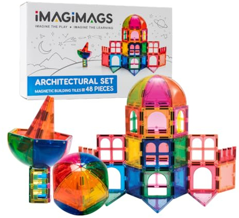 IMAGIMAGS Magnetiska byggplattor, 48 bitar transparent klart Crystal Set för pojkar flickor barn, pedagogisk kreativ inlärningsaktivitet byggklossar småbarnsleksaker, STEM, barn i åldrarna 3 år +