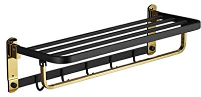 Handtuchständer Edelstahl-Handtuchhalter-Badezimmer-Wandmontage-Folding-Speicher-Rack mit Haken-Handtuchhalter-Regal-Duschraum-Zubehör Handtuchstange