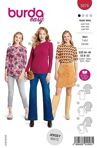 Burda Schnittmuster, 5876, Shirts selber nähen [Damen, Gr. 34-48] Level 1 für Anfänger