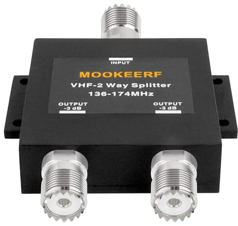 MOOKEERF VHF-2 Way Splitter for 136-174MHz HAM CB or VHF Radio 50 Ohm VHF Splitter with UHF Female (SO-239) Connector