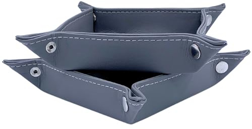 Diko.style®- Set 2 Bandejas Vaciabolsillos 18,5CM Cuero PU | Recibidor, Habitación y Escritorio | Bandeja Joyas | Gris | Bandeja Organizadora