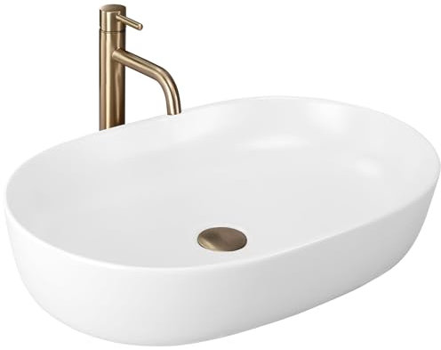 Rea Lavabo da Appoggio CLEO 61 WHITE MATT Lavandino bagno 605 x 415 x 140 mm Ceramica (Bianco opaco)