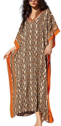 YouKD Vestido caftán espacioso de verano bohemio para playa, salida de baño de bikini de talla grande para mujer, One Size