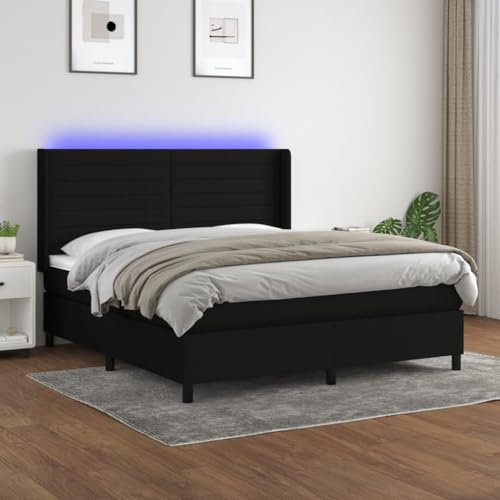 OHOOWOO Boxspringbett mit Matratze & LED Schwarz 180x200 cm Stoff,QualitätsBoxspringbett mit Matratze und LEDBeleuchtung für erholsamen Schlaf im Schlafzimmer