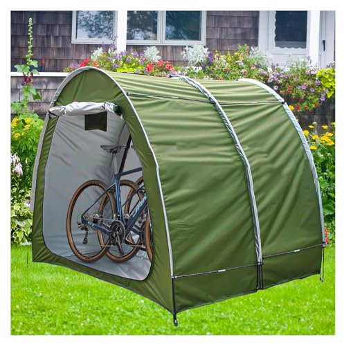 2 in 1 Bike Storage Shed with Waterproof Cover for Electric Bikes Spliceable Design 210D Oxford Fabric PU4000 Waterproof Coating Green Outdoor Storage Solution