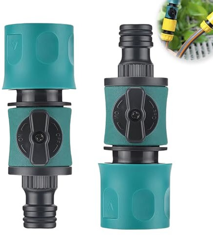 Connettori per Tubo da Giardino 1/2 Pollice in Plastica, Kit di 2 Pezzi con Valvola di Controllo, Adatti per Irrigazione e Lavaggio, Resistenza UV e Invecchiamento, Facile Installazione