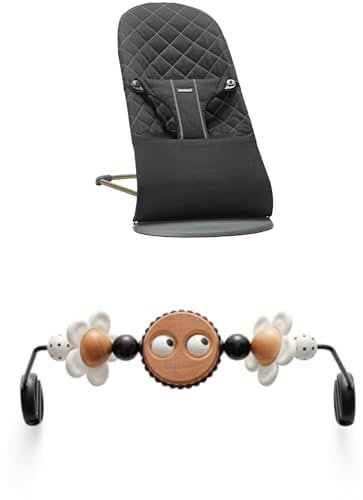 Bundle of BabyBjörn Babywippe Bliss, Gewebt, Klassische Steppung, Schwarz + Spielzeug für Babywippe, Fröhliche Augen Schwarz & Weiß