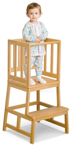 COSYLAND Stable Toddler Step Stool Helper in Kitchen – Solid Kids Kitchen Tower for Learning at Counter, Island – Secure A-Frame Design Toddler Stool with Stabilizing Blocks
