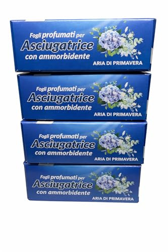 Profumatore Asciugatrice in Fogli 80 Pezzi (4x20) Ammorbidente Asciugatrice Anti Piega e Anti Statica Fogli Profumati per Bucato Profumo Intenso Lunga Durata Aria di Primavera Morbidezza Extra Bianch