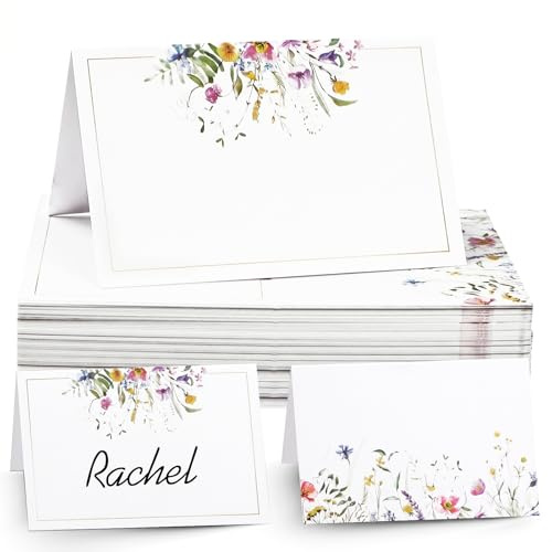 50pcs Flower Table Place Cards, Wedding Name Place Cards for Table Setting Birthday Party Reception Christmas (Base Floral)