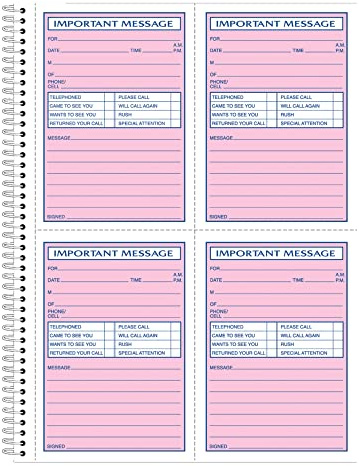 Adams Phone Message Book, 8.06 x 11 Inch, Spiral Bound, 2-Part, Carbonless, 4 Messages per Page, 400 Sets, White and Canary (S1187D)