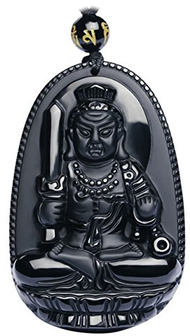 Bella Jade Buddha Anhänger Halskette Bodhisattva Amulett Talisman aus Obsidian Edelstein