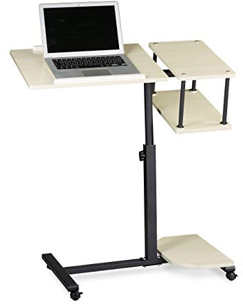 Relaxdays Laptoptisch höhenverstellbar XL HBT: 100 x 77 x 40 cm Großer Notebook Tisch als Sofatisch und Beistelltisch mit 4 bremsbaren Rollen für Tablet mit Mouse Ablage und Antirutsch-Leiste, creme