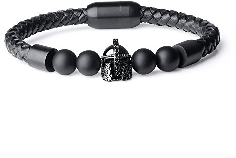 COAI Bracelet Onyx Mat Heaume Casque Cordon en Cuir Homme