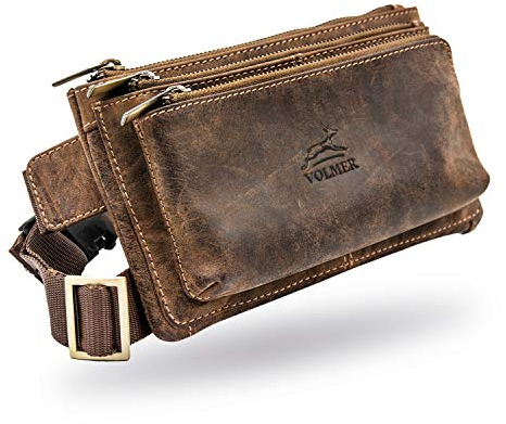 Marsupio alla moda in finissima pelle di bufalo I Da donna e uomo I Raffinato look vintage I Ampi scomparti e chiusura lampo sicura I Marsupio in vera pelle marrone I Look retro unisex I Unisex