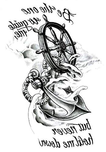 EROSPA® Tattoo-Bogen temporär/Sticker - Marine Steuerrad Anker Schiff - Wasserfest - 15 x 21 cm