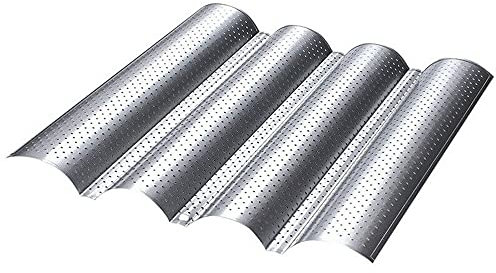 TMKMO Französisches Brot Backblech Backform Baguette Antihaft-Kuchenform Werkzeug, Baguette Backform antihaft Baguette-Backblech Edelstahl für 2/3/4 Baguettes (Silver-4 Slot)